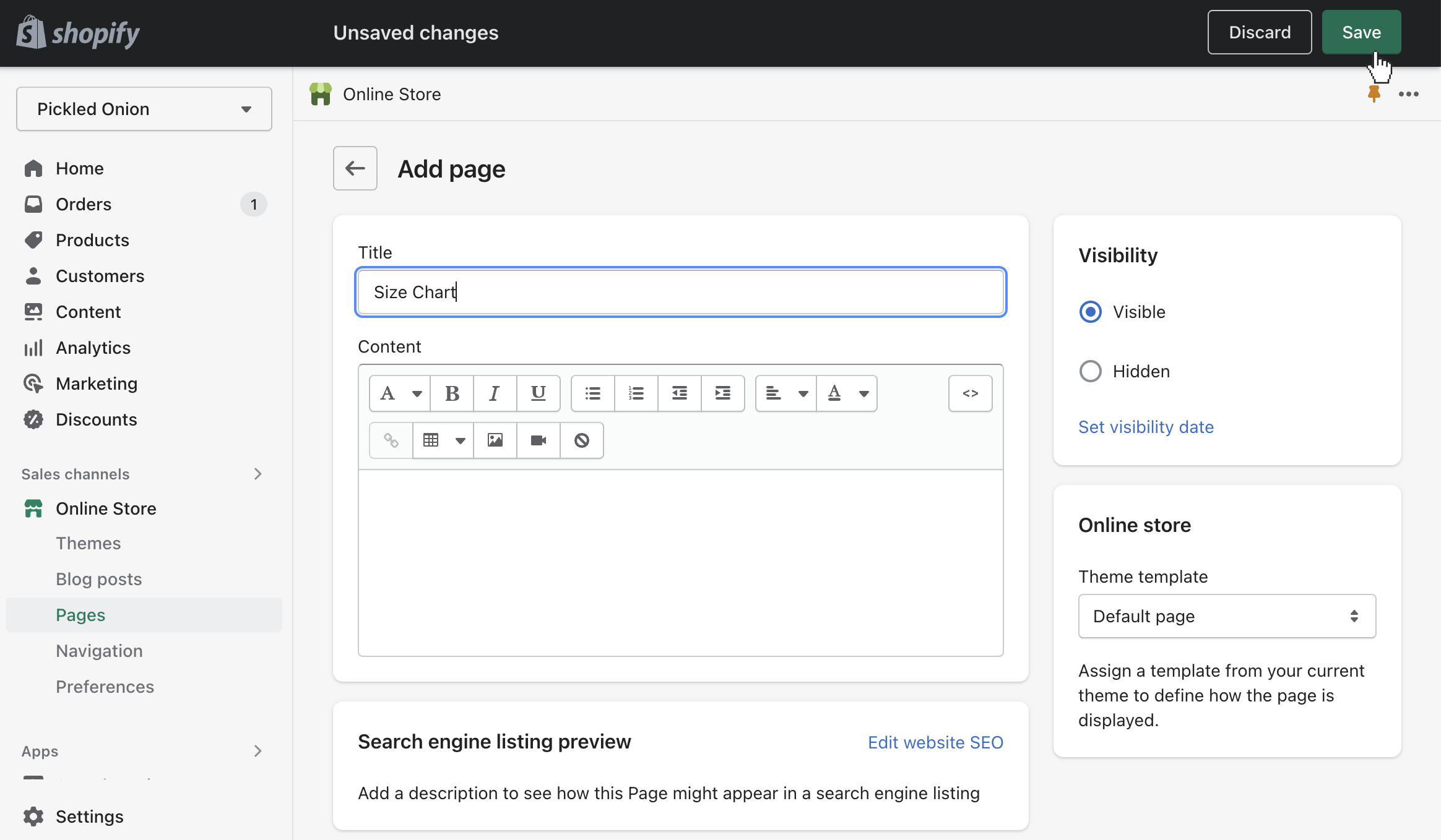 Connect a size chart to your products – Out of the Sandbox