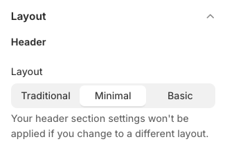 Header layout settings