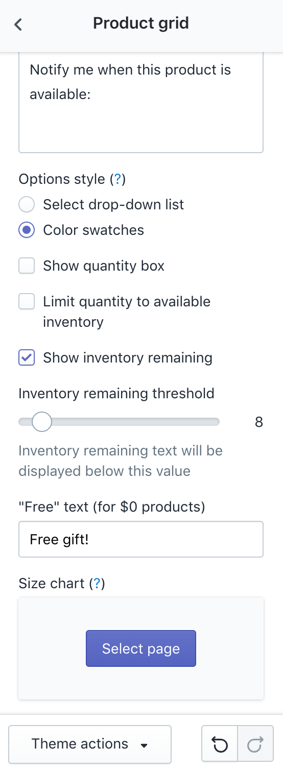 Shopify Size Chart