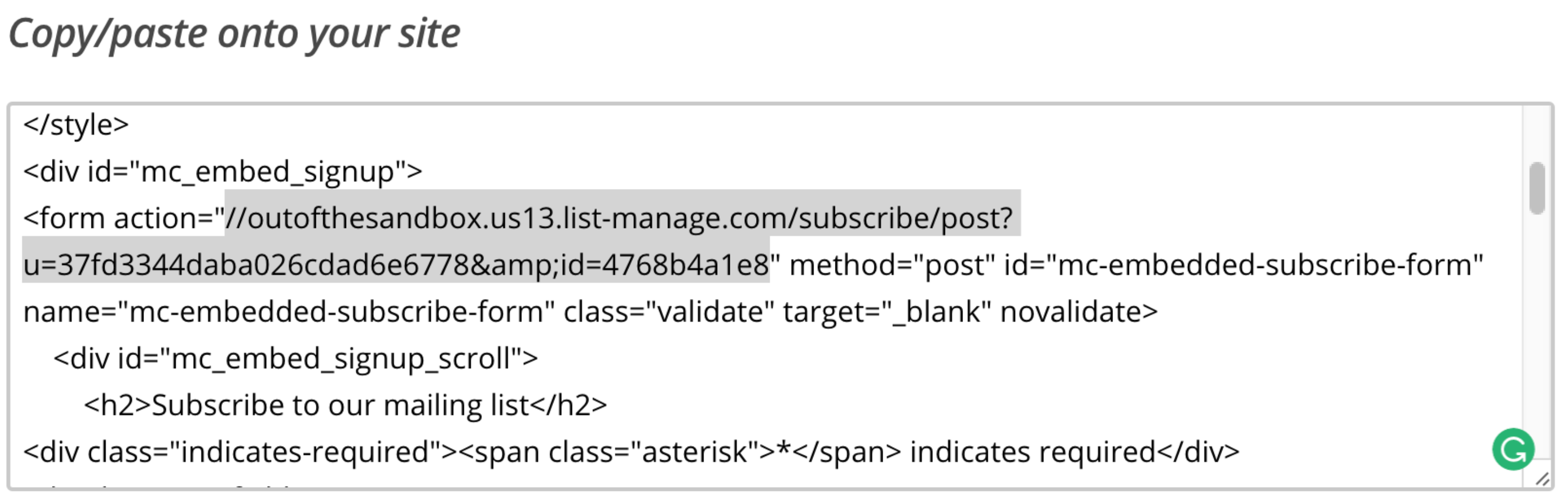 How do I set up the newsletter form action URL? – Out of the Sandbox