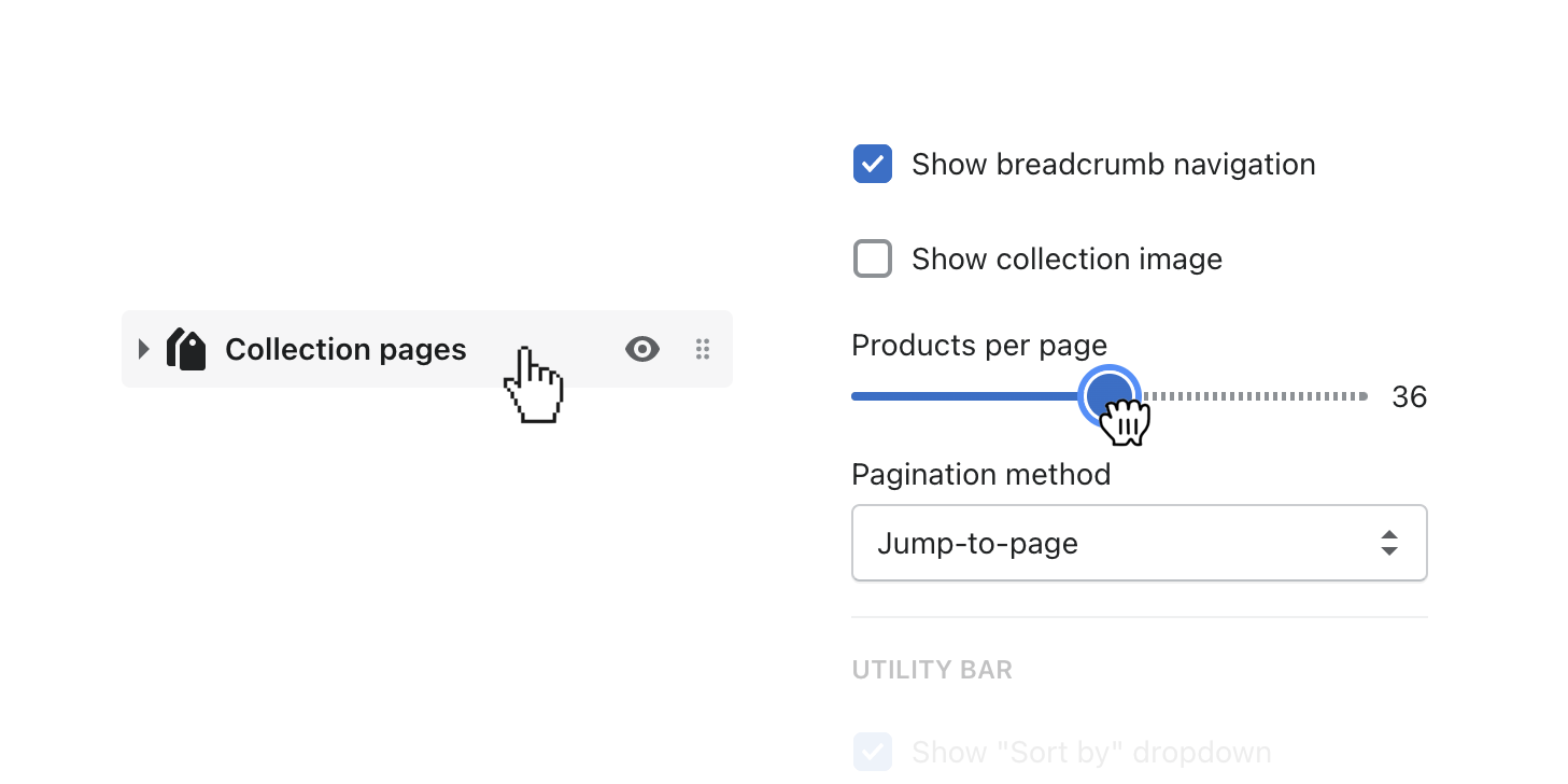 open collection pages to access utility bar settings in superstore.png