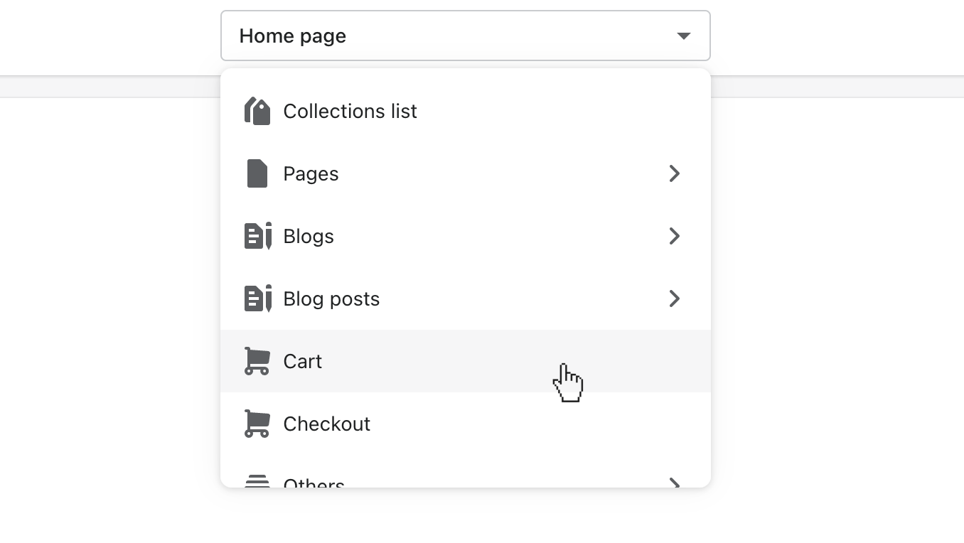 open cart by selecting it from page selector.png
