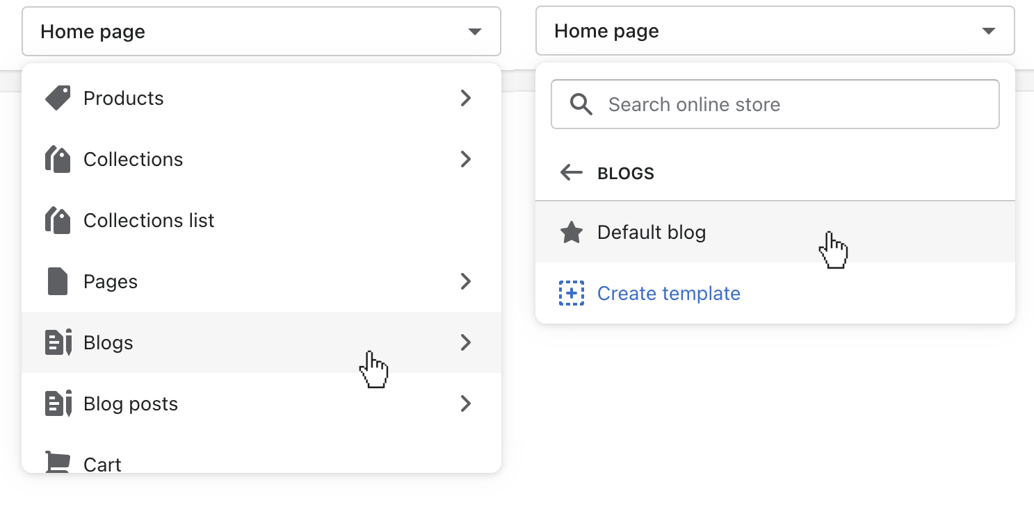 use the page selector to open blogs then default blog.png