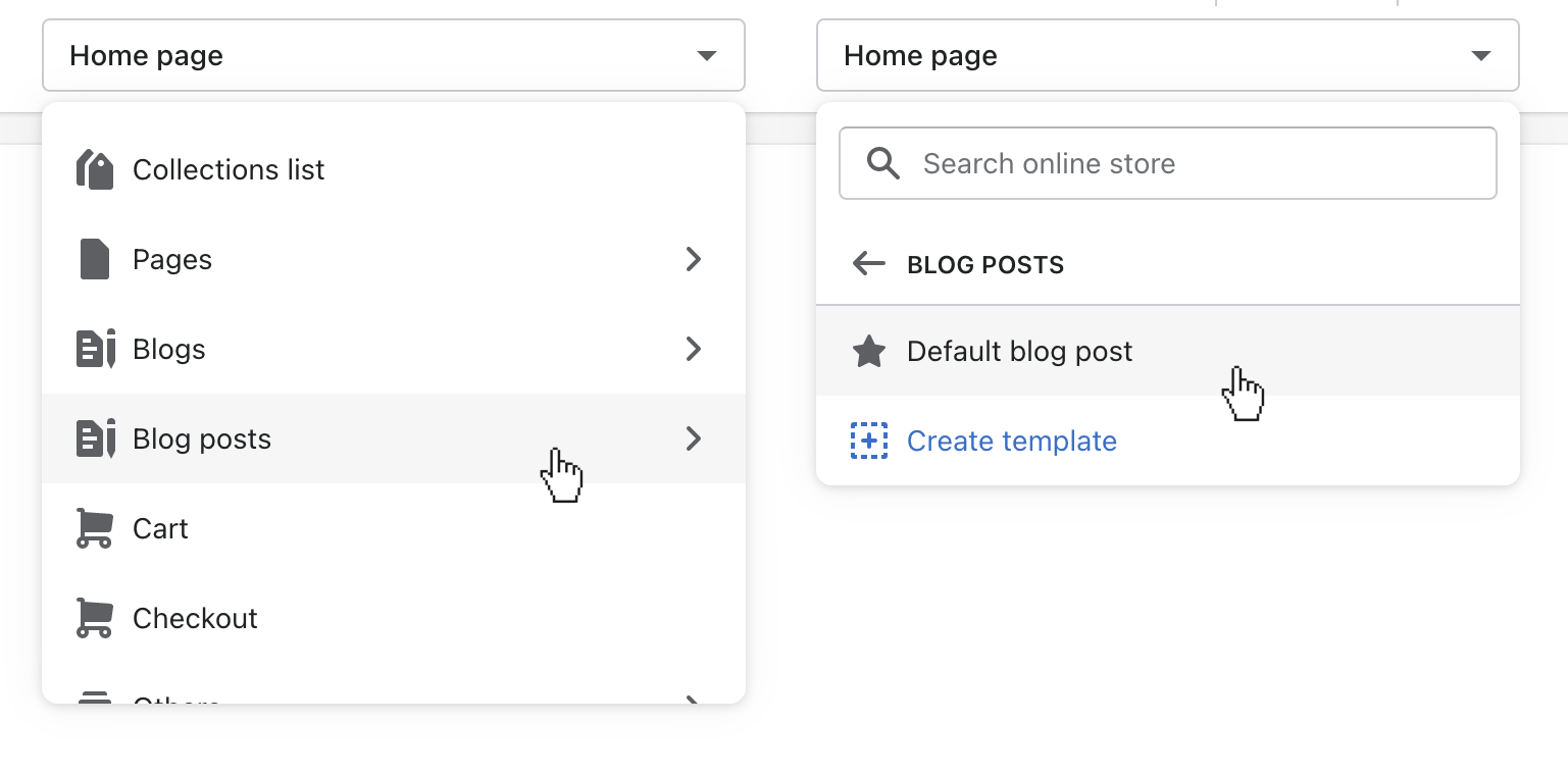 use the page selector to open blog posts then default blog post.png