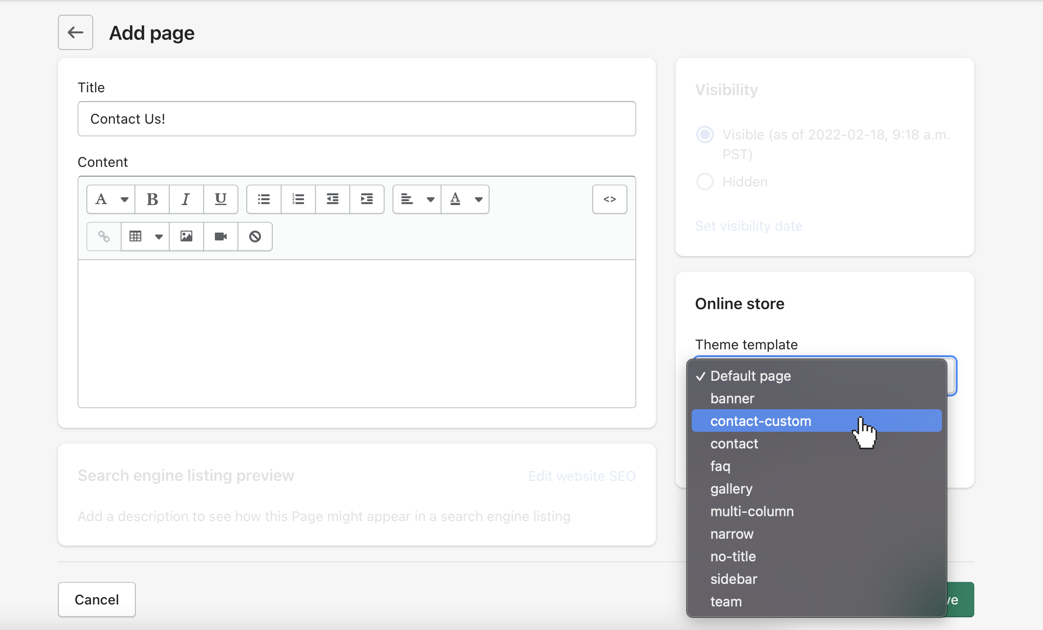 add title then adjust theme template to custom contact.png