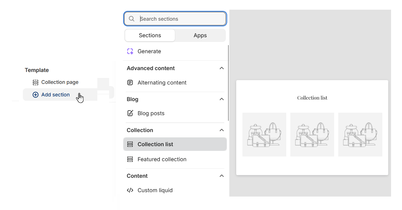 Add sections to the collection page template 2.png