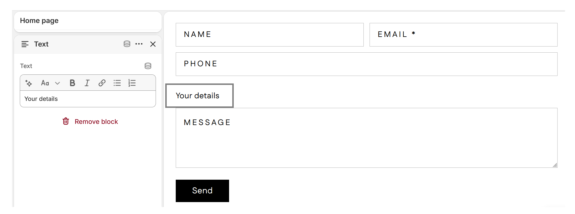 Contact form advanced Text field block.png
