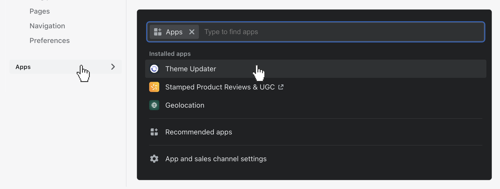 click_apps_in_left_sidebar_then_select_theme_updater.png
