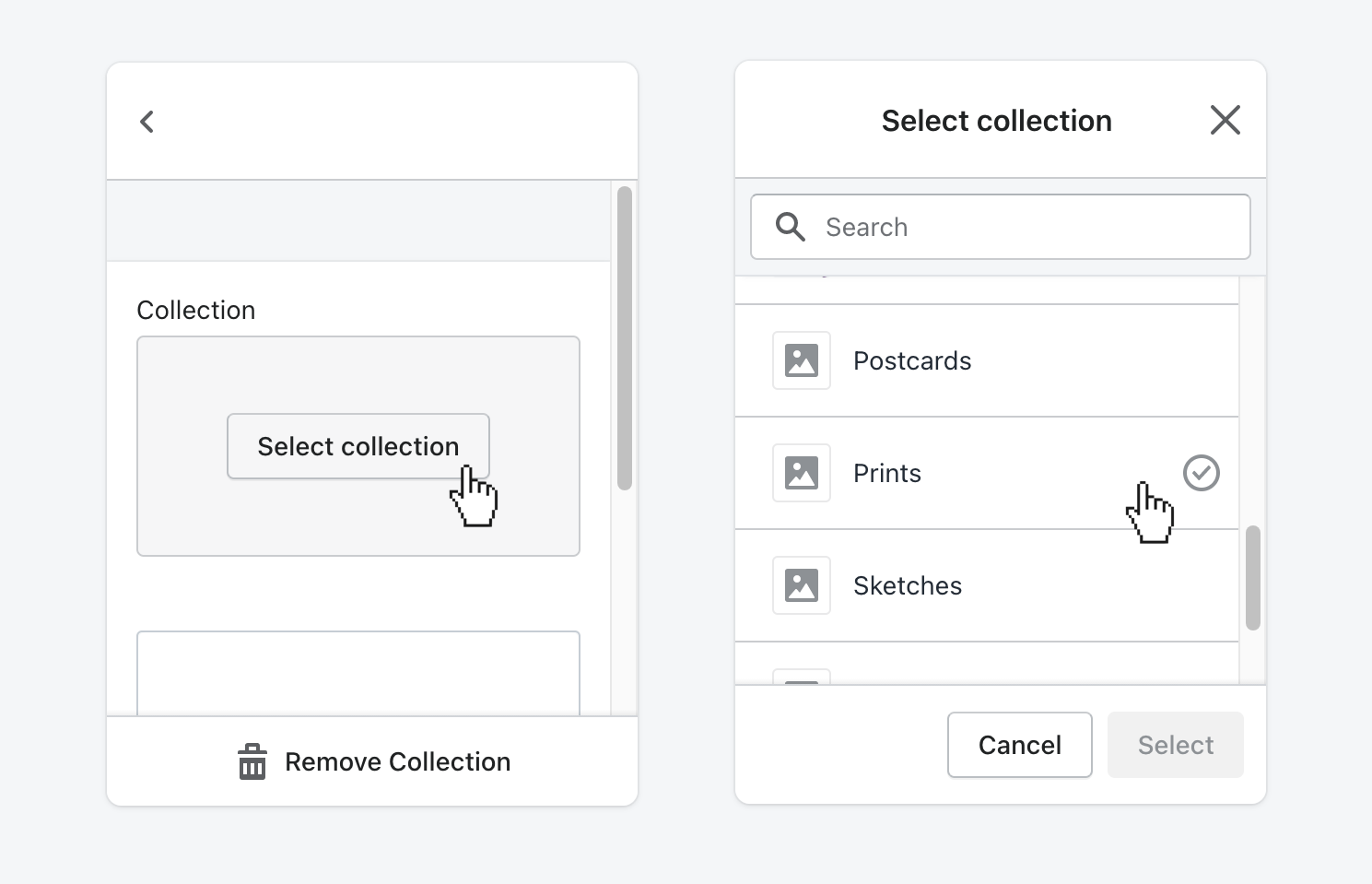click select collection then search or scroll to locate it.png